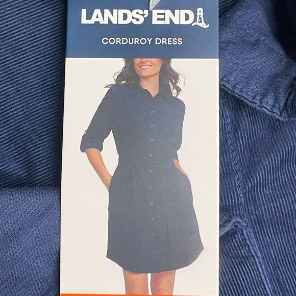 LANDS' END Blue Button Front Belted Long Roll Tab Sleeve Corduroy Dress Sz: XXL - Picture 3 of 14